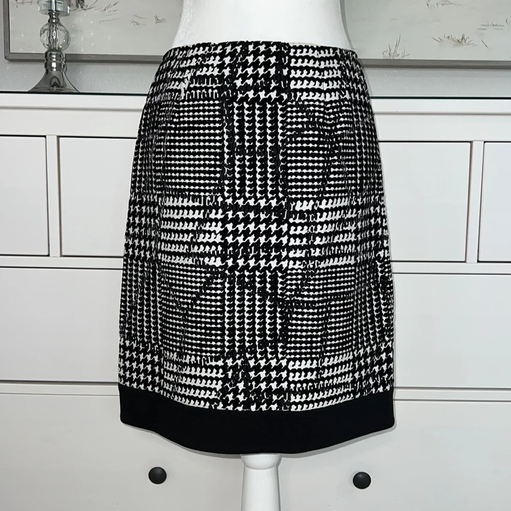 The Carlisle Black & White Skirt W/ Faux Drape, Leather & Gold Buckle, Side Zip